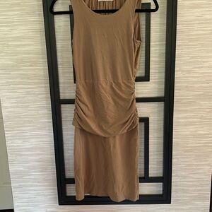 Stefanel taupe mocha colored dress with ruching fitted s